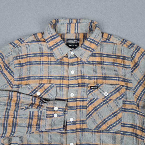 Brixton Bowery Flannel Shirt Mens Medium Plaid Long Sleeve Button Up Casual - Picture 1 of 14